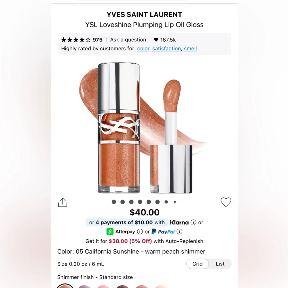NIB Yves Saint Laurent Loveshine Plumping Lip Oil Gloss in California Sunshine